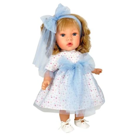 Papusa Nines DOnil, Susette Tul, cu parul blond, cu sunete, cu funda albastra, cu miros de vanilie, 45 cm - imagine 5